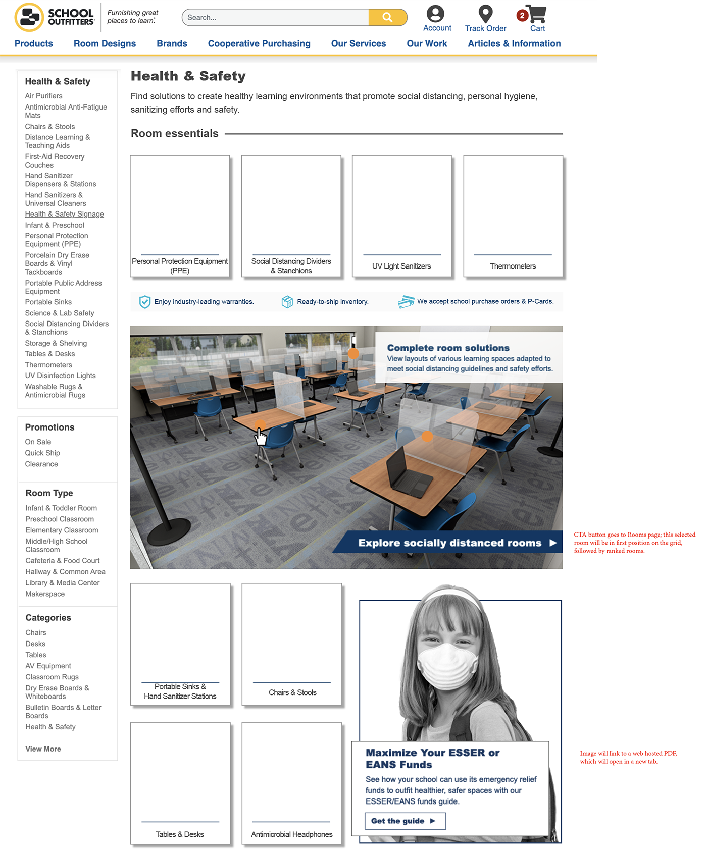 HS-redlines_v2 A screenshot of the Health & Safety page's redlines--a visual annotation guide created by designers and used by web developers