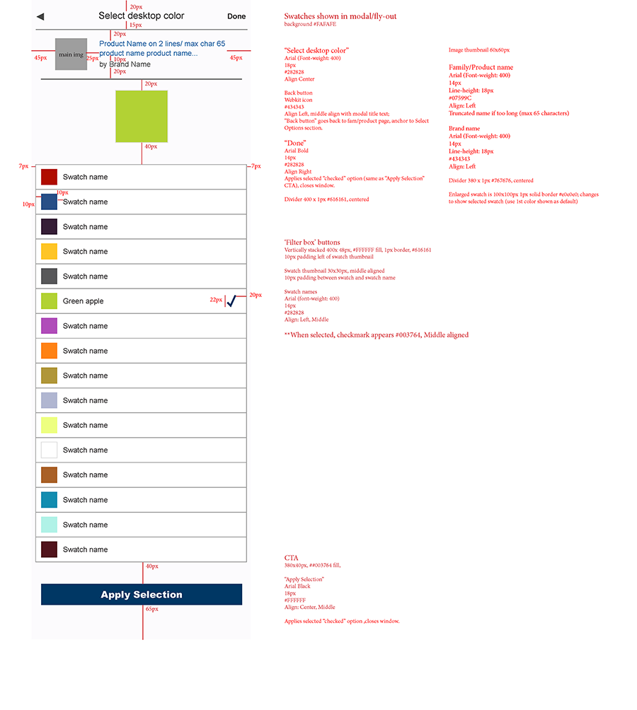 PDP-mobile flyout-redlines A screenshot of the mobile site's redlines--a visual annotation guide created by designers and used by web developers