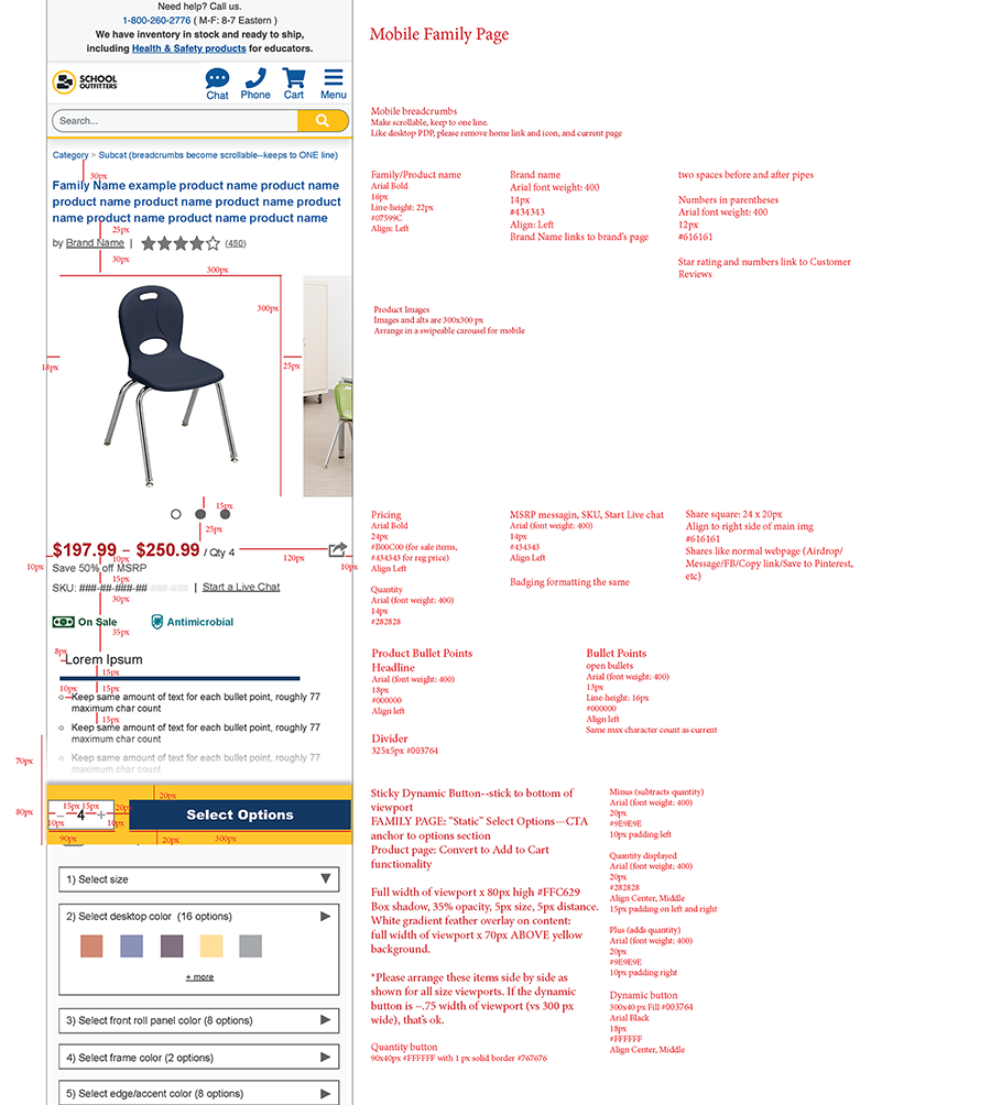 PDP-mobile-redlines A screenshot of the mobile site's redlines--a visual annotation guide created by designers and used by web developers
