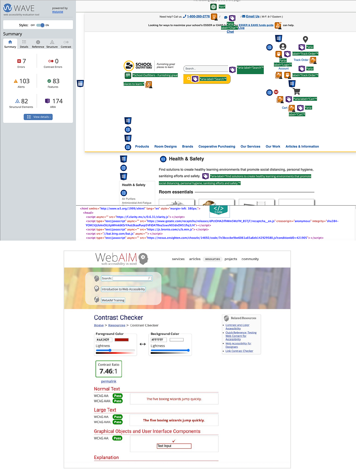 Wave_WebAIM_HS An image showing a sample of the WCAG compliance testing with WAVE and WebAIM