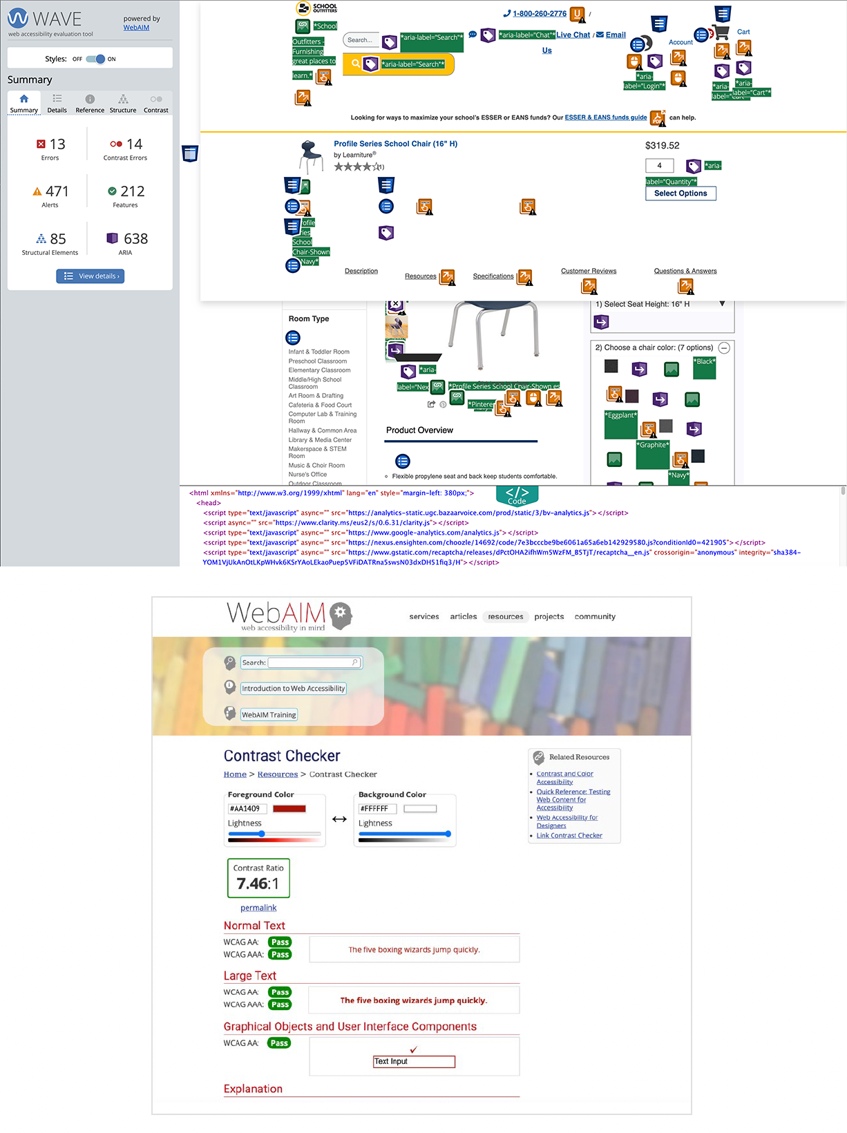 Wave_WebAIM_PDP An image showing a sample of the WCAG compliance testing with WAVE and WebAIM
